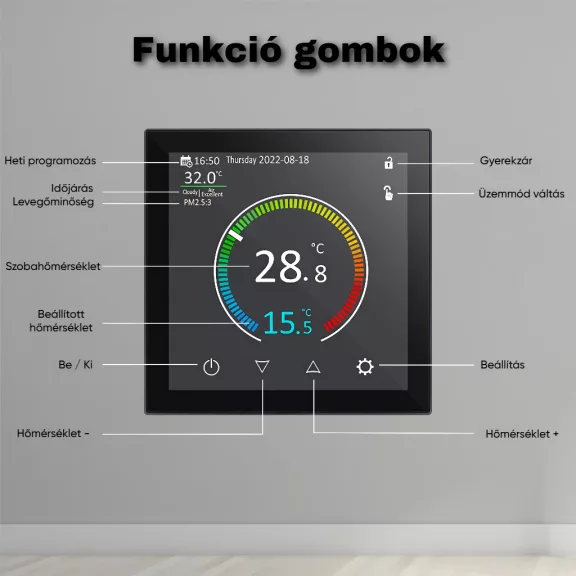 HYT001 WiFi-s termosztát elektromos fűtéshez