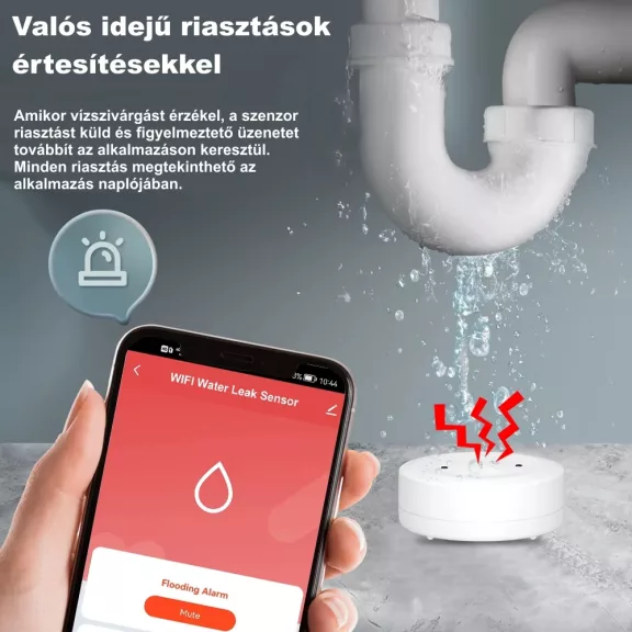 Vízszivárgás érzékelő szirénával, WiFi