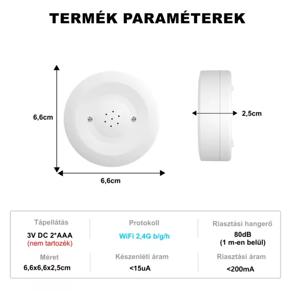 Vízszivárgás érzékelő szirénával, WiFi