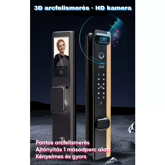 A04 FEKETE/ARANY okos kilincs, 3D arcfelismerés