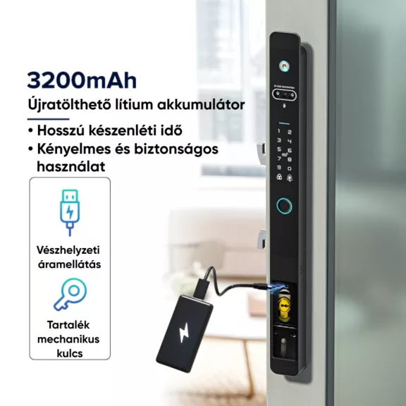 A7 FEKETE okos kilincs, 3D arcfelismerés