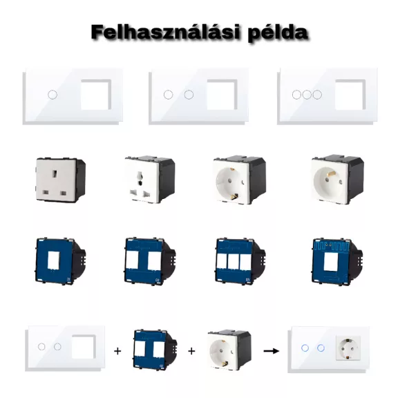 Kettes üvegkeret, négyes kapcsoló + 1 keret, arany