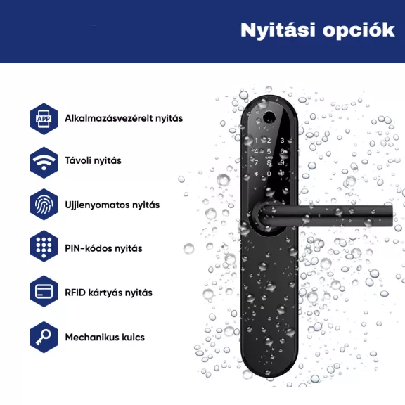 H61B FEKETE okos kilincs, vízálló