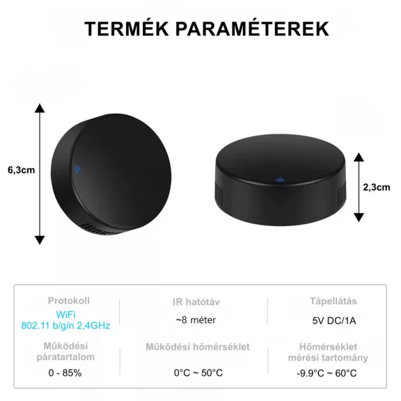 IR távirányító, hőmérséklet és páratartalom méréssel, WiFi