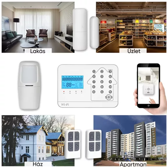 GSM+WiFi+PSTN riasztóközpont, érintőgombos