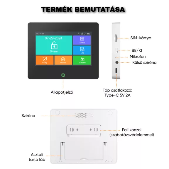 GSM+WiFi TFT érintőképernyős riasztóközpont