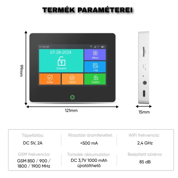 GSM+WiFi TFT érintőképernyős riasztóközpont