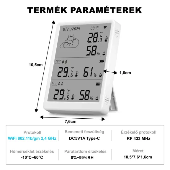 Hőmérséklet és páratartalom érzékelő állomás, WiFi