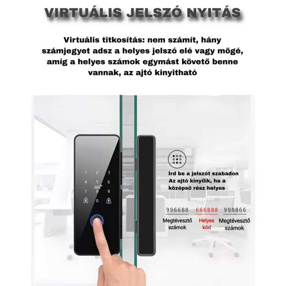 Okos üvegajtó zár, WiFi, Tuya