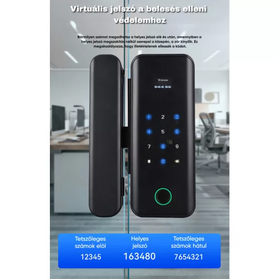 Okos üvegajtó zár, WiFi, Tuya
