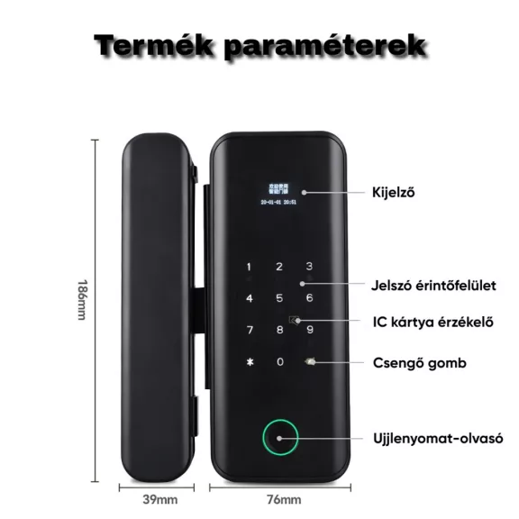 Okos üvegajtó zár, WiFi, Tuya