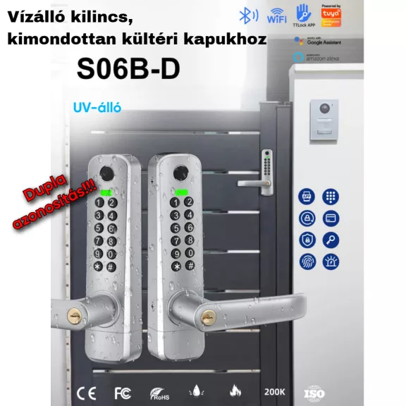S06 FEKETE Kettős hitelesítésű kimondotan kültéri kilincs!