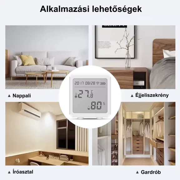 Hőmérséklet és páratartalom érzékelő, WiFi, LCD