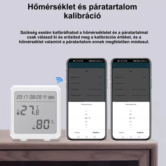Hőmérséklet és páratartalom érzékelő, WiFi, LCD