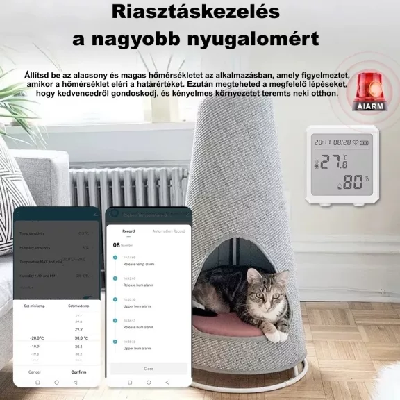 Hőmérséklet és páratartalom érzékelő, WiFi, LCD