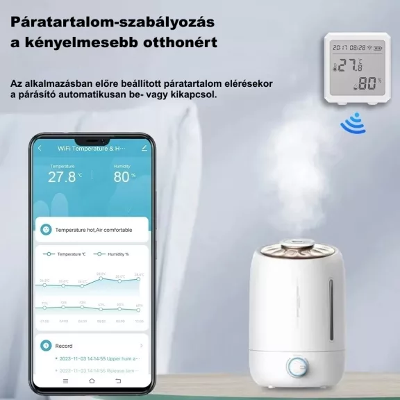 Hőmérséklet és páratartalom érzékelő, WiFi, LCD