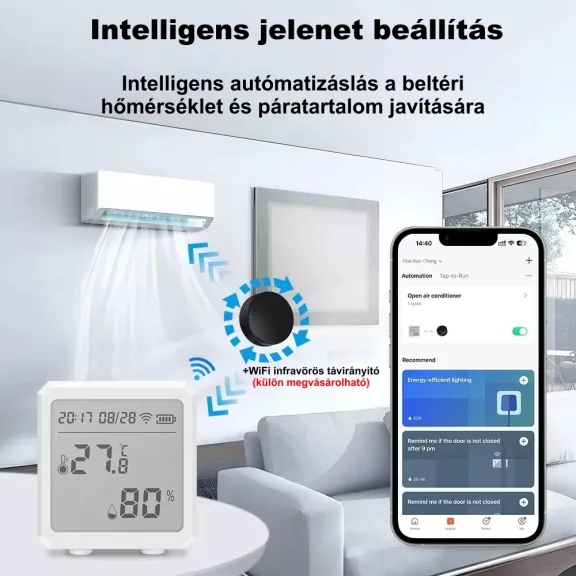 Hőmérséklet és páratartalom érzékelő, WiFi, LCD