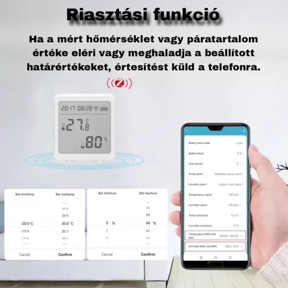 Hőmérséklet és páratartalom érzékelő, ZigBee, LCD