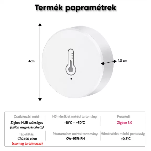 Hőmérséklet és páratartalom érzékelő, ZigBee