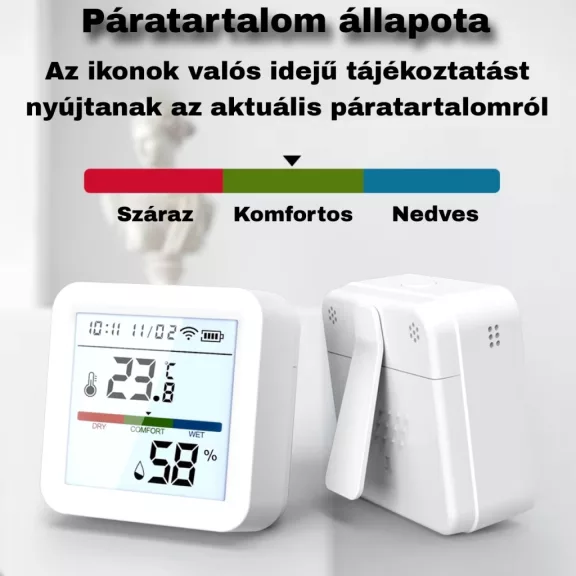Hőmérséklet és páratartalom érzékelő, WiFi, LCD
