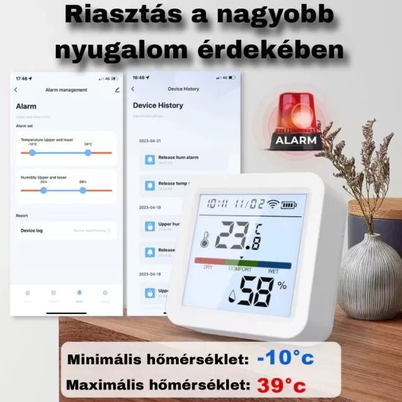 Hőmérséklet és páratartalom érzékelő, WiFi, LCD