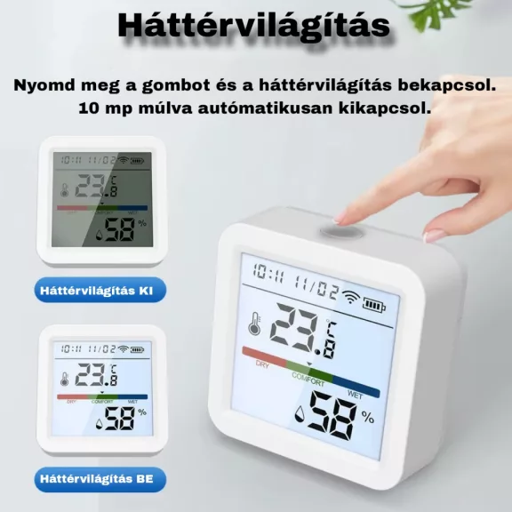 Hőmérséklet és páratartalom érzékelő, WiFi, LCD