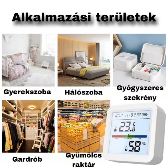 Hőmérséklet és páratartalom érzékelő, ZigBee, LCD