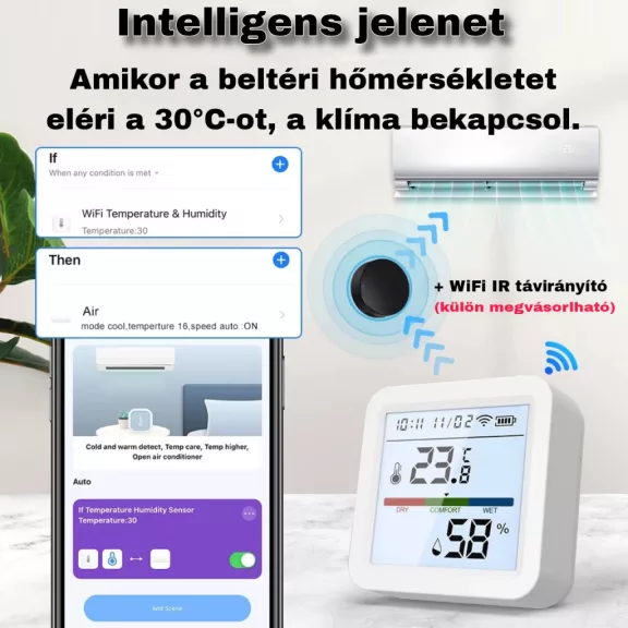 Hőmérséklet és páratartalom érzékelő, ZigBee, LCD