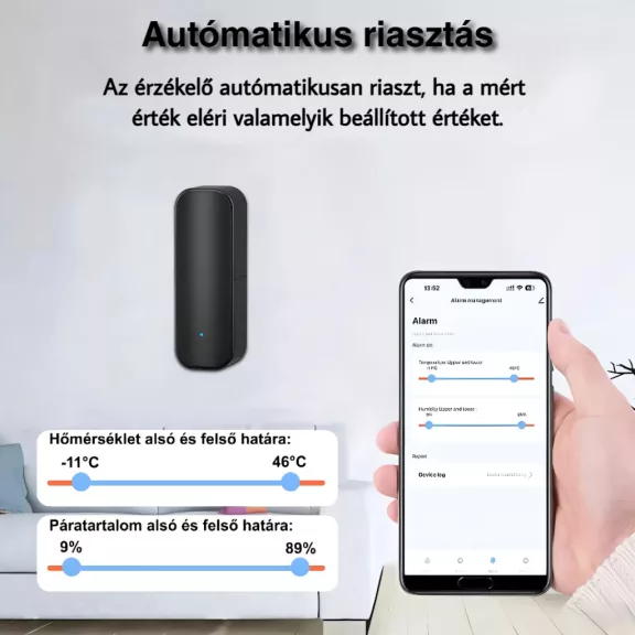 Hőmérséklet és páratartalom érzékelő, WiFi