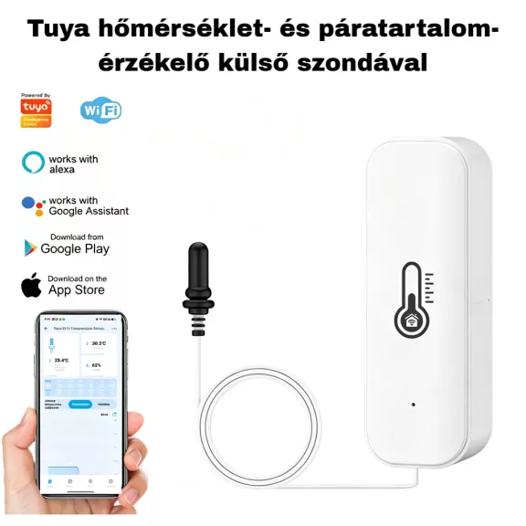 Hőmérséklet és páratartalom érzékelő, , szondás, WiFi
