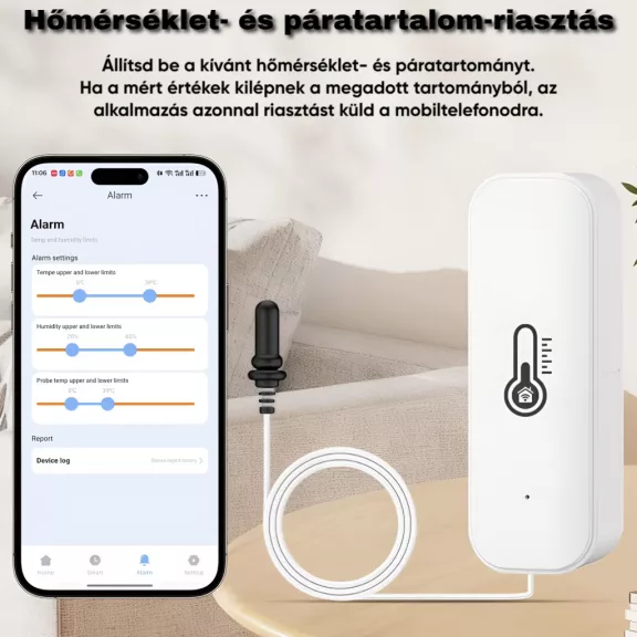 Hőmérséklet és páratartalom érzékelő, , szondás, WiFi