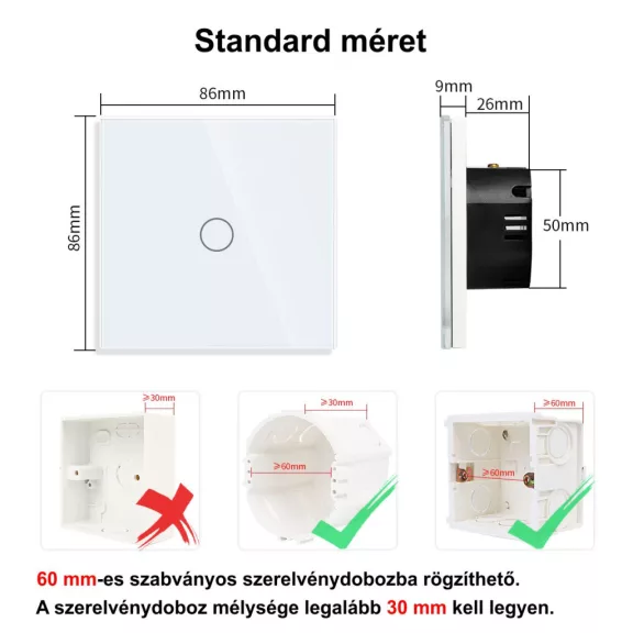 2 körös érintőkapcsoló, WiFi, üveg előlap, nulla szükséges