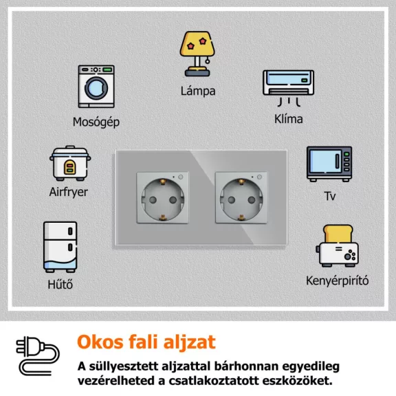Szimpla fali aljzat, WiFi, fém előlap, fogyasztésmérővel