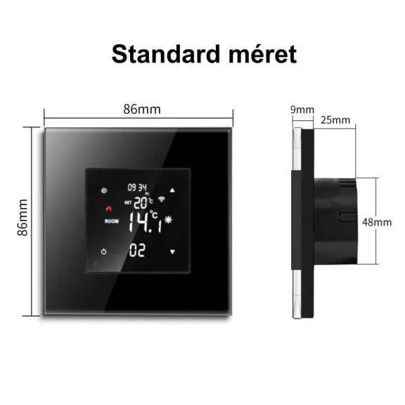 Okos termosztát, WiFi, üveg előlap