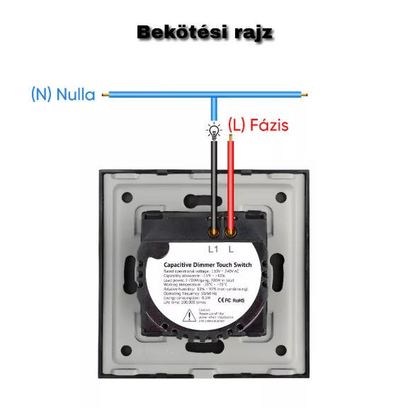 Fényerőszabályzó (Dimmer) WiFi érintőkapcsoló modul, sorolható
