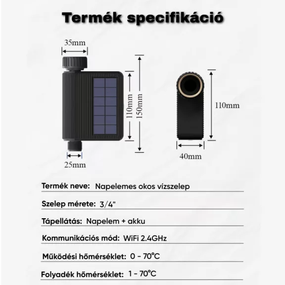 Okos vízszelep, Napelemes, WiFi